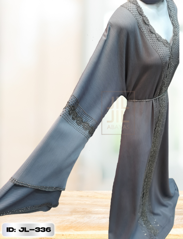 Snazzy Black Abaya with Sage Green Piping Design