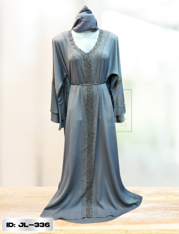 Snazzy Black Abaya with Sage Green Piping Design