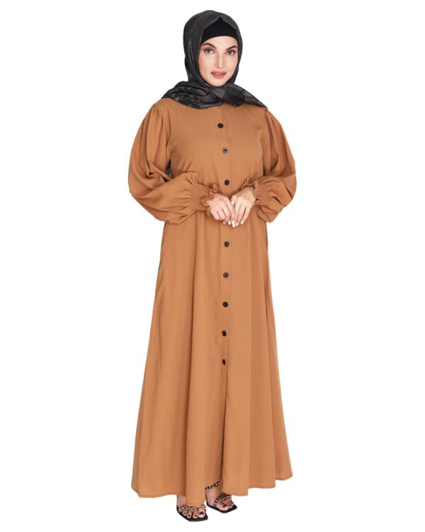 Voguish Dark Beige Front Open Abaya
