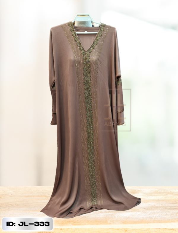 Alluring Brown Dubai Abaya with Stone Design